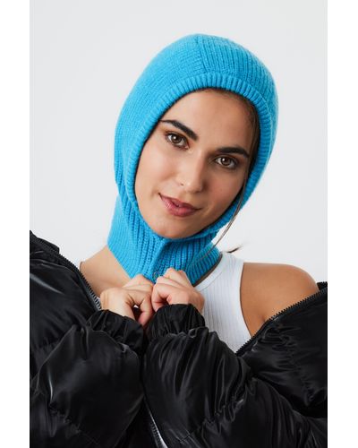 My Accessories London Knitted Button Balaclava - Blue