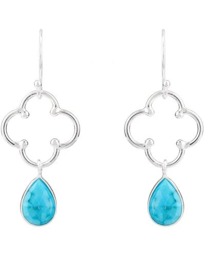 LÁTELITA London Open Clover Gemstone Drop Earrings Silver Turquoise - Blue