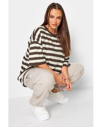 Yours Stripe Oversized Boxy T-shirt - Brown