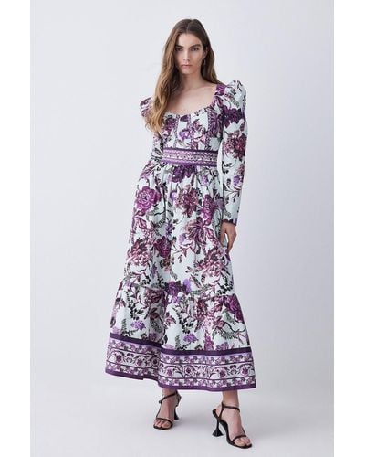 Karen Millen Lydia Millen Tall Border Cotton Sateen Woven Midi Dress - Purple