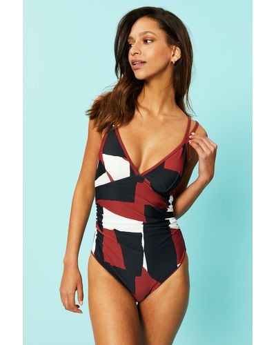 DEBENHAMS Print Cruise Cut Out Padded Shaping Swimsuit - Blue