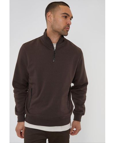 Threadbare 'expresso' Quarter Zip Sweatshirt - Brown