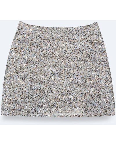 Nasty Gal Plus Size Metallic Textured Mixed Sequin Mini Skirt - White