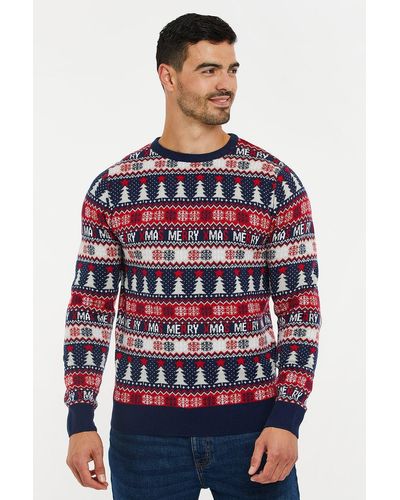 Threadbare 'merry Xmas' Crew Neck Christmas Jumper - Red