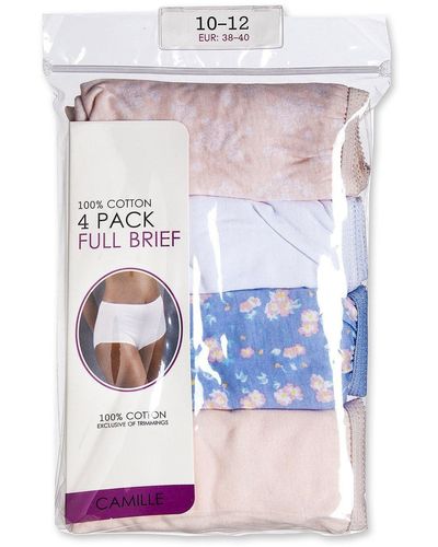 CAMILLE Four Pack Mixed Print Cotton Full Maxi Briefs - White