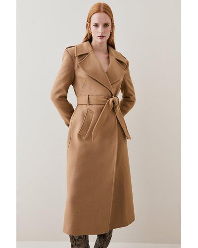 Karen Millen Italian Virgin Wool Blend Strong Shoulder Coat - Natural