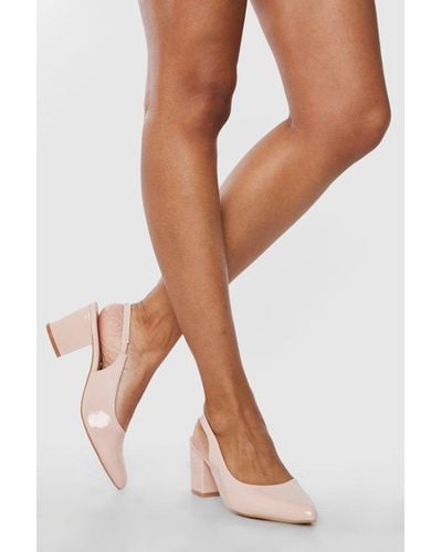 Boohoo Wide Fit Patent Low Block Pointed Heels - Natural