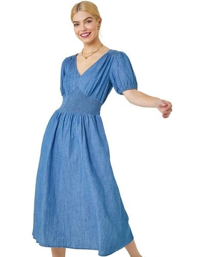 D.u.s.k Shirred Waist Pocket Midi Dress - Blue