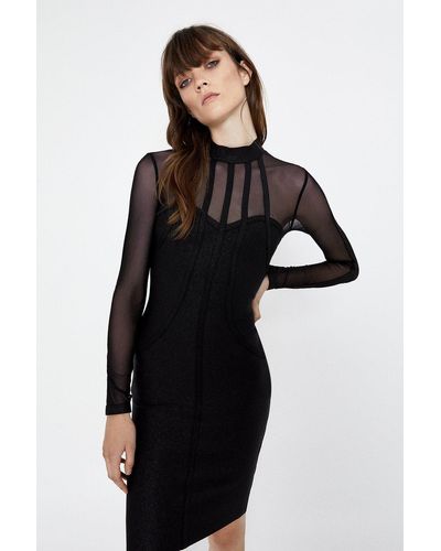 Warehouse High Neck Bodycon Dress - Black