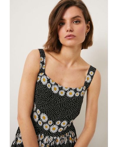 Oasis Petite Daisy Stripe Printed Pinny Strap Dress - Black