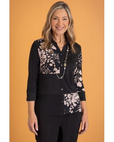 Anna Rose Patchwork Blouse With Necklace - Black