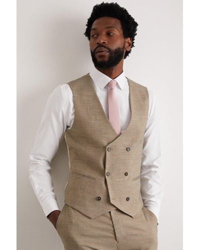 Burton Slim Fit Stone End On End Waistcoat - Natural