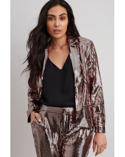 Wallis Petite Bronze Mirror Sequin Relaxed Blazer - Multicolour