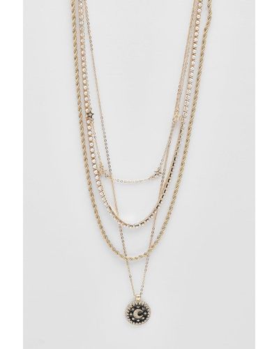 Boohoo Moon Coin And Stars Multirow Necklace - White