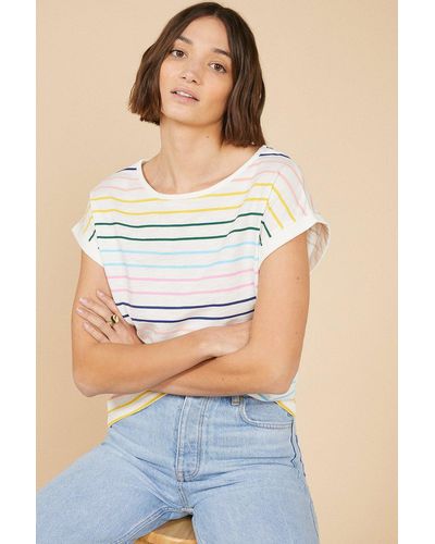 Oasis Thin Rainbow Stripe Slub T Shirt - Blue