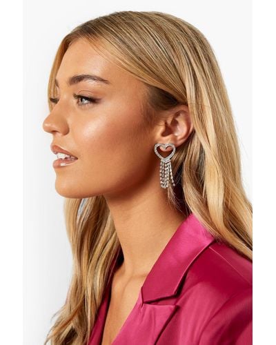 Boohoo Diamante Open Heart Drop Earrings - Metallic