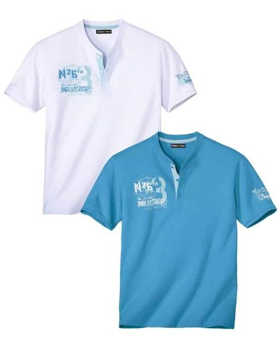 Atlas For Men Sailing Henley T-shirt Pack Of 2 - Blue