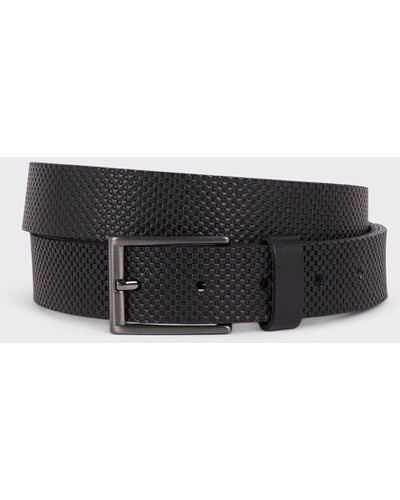Burton Slim Fit Black Leather Grid Textured Belt - Grey