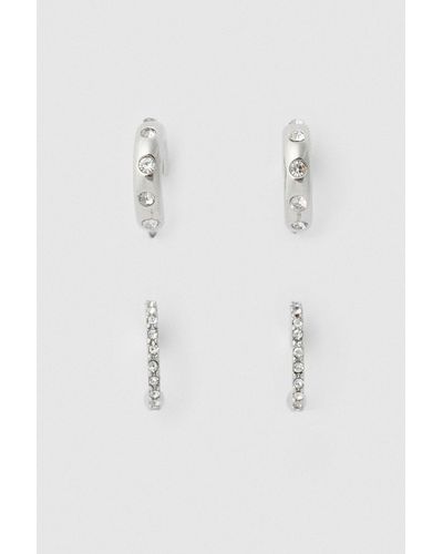 Oasis Diamante Detail Two Pack Earrings - White