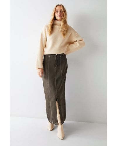 Warehouse Zip Through Twill Maxi Skirt - Natural