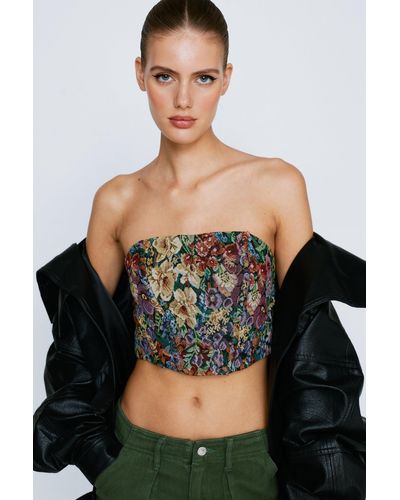 Nasty Gal Floral Strapless Tapestry Style Corset Top - Black