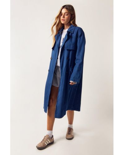 Nasty Gal Denim Trench Coat - Blue