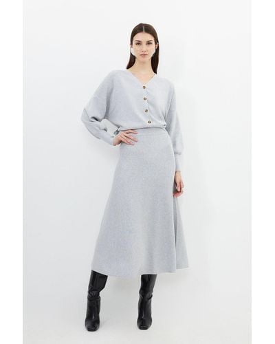 Karen Millen Premium Wool Knit Midaxi Skirt - White
