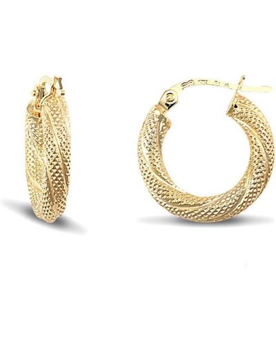 Jewelco London 9ct Gold Snake Skin Twisted 3mm Hoop Earrings 16mm - Jer457a - Metallic