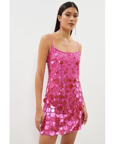 Coast Embellished Mixed Sequin Cami Swing Dress - Pink
