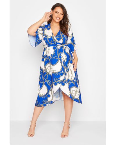 Yours Printed Wrap Dress - Blue