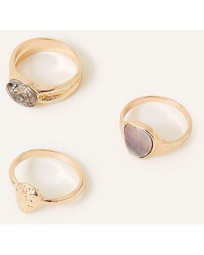Accessorize Pearlised Ring Set Of Three - Natural