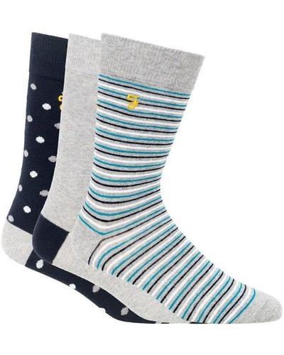Farah 3 Pack 'montfort' Cotton Blend Socks - Blue