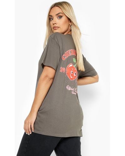 Boohoo Plus Cherry Printed T-shirt - Grey