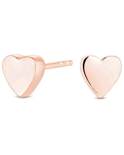 Simply Silver 14ct Rose Gold Plated Sterling Silver Heart Stud Earrings - Metallic