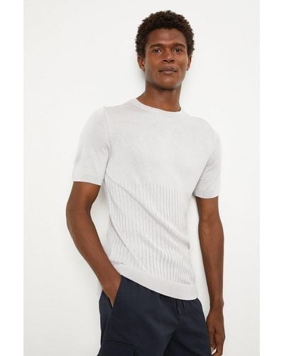 Burton Grey Half Ribbed Knitted T-shirt - White