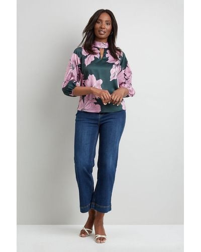 Wallis Green And Pink Keyhole High Neck Blouse - Blue