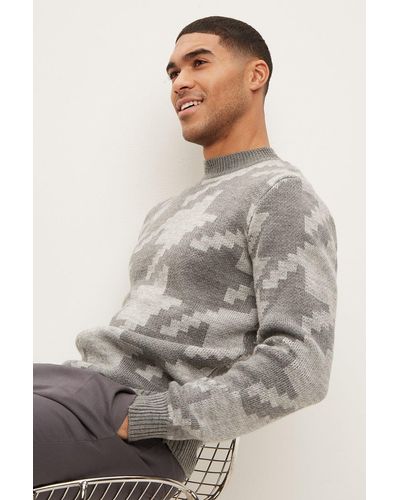 Burton Regular Fit Grey Wool Blend Large Dogtooth Jumper