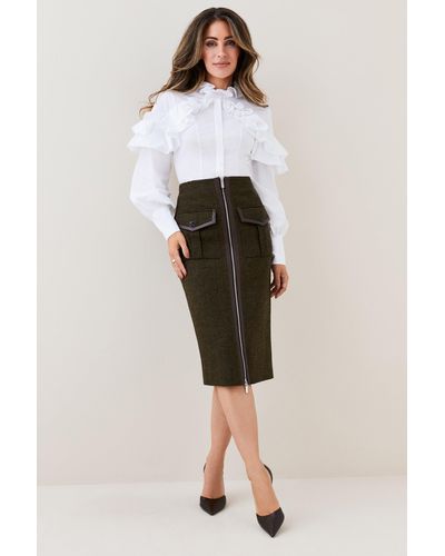 Karen Millen Lydia Millen Heritage Tweed Belted Pencil Skirt - Natural