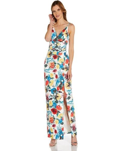 Adrianna Papell Print Crepe Gown - White