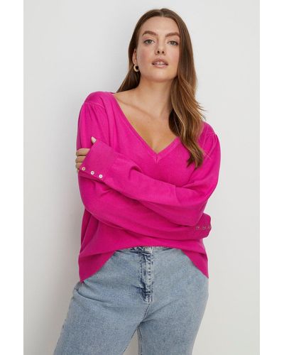 Oasis Plus Size Knitted V Neck Jumper - Pink