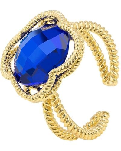 LÁTELITA London Open Clover Gemstone Cocktail Ring Gold Sapphire - Blue