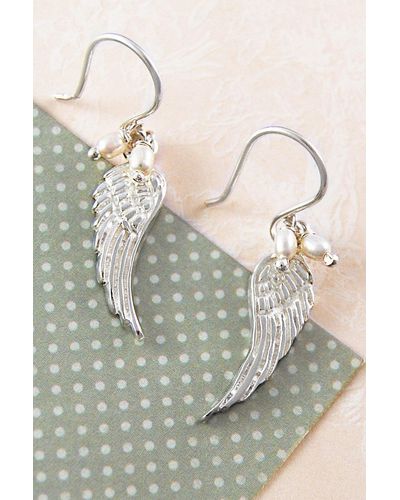 Otis Jaxon London Angel Wing Sterling Silver Pearl Drop Earrings - Grey
