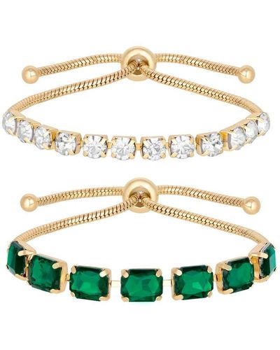 Mood Gold Green Emerald Cut Toggle Bracelet - Pack Of 2 - White