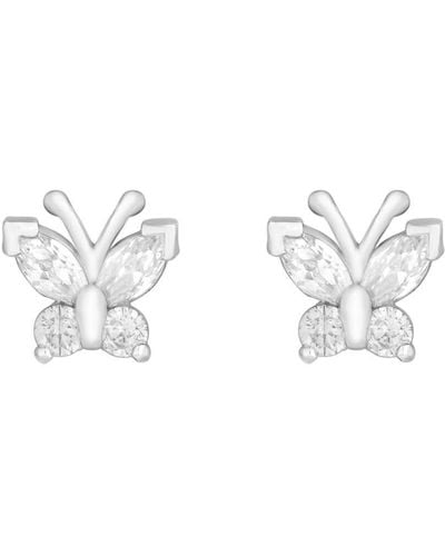 Simply Silver Sterling Silver 925 Cubic Zirconia Butterfly Stud Earrings - Metallic