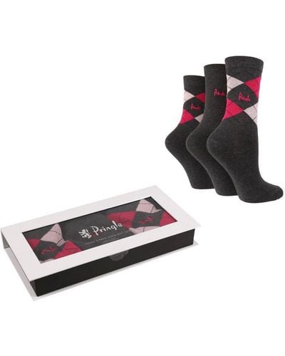 Pringle of Scotland 3 Pair Pack Cotton Rich Socks In A Gift Box - Black