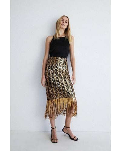 Warehouse Scallop Sequin Tassel Skirt - Metallic
