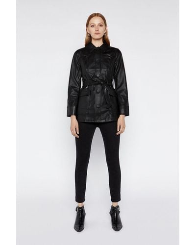 Warehouse Belted Faux Leather Jacket - Black