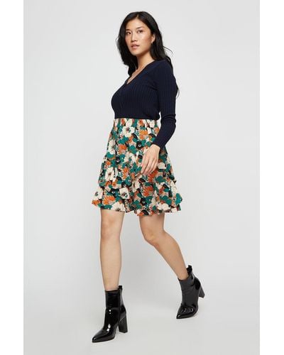 Dorothy Perkins Green Floral Ruffle Mini Skirt