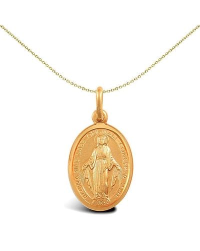 Jewelco London 9ct Gold Matte Oval Miraculous Madonna Medallion Pendant - Jpm032 - Metallic