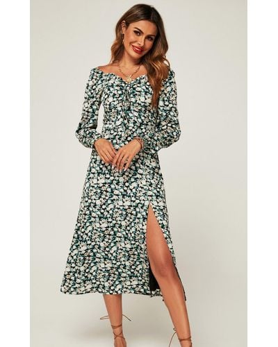 FS Collection Long Sleeves Floral Mini Midi Dress In Black Floral